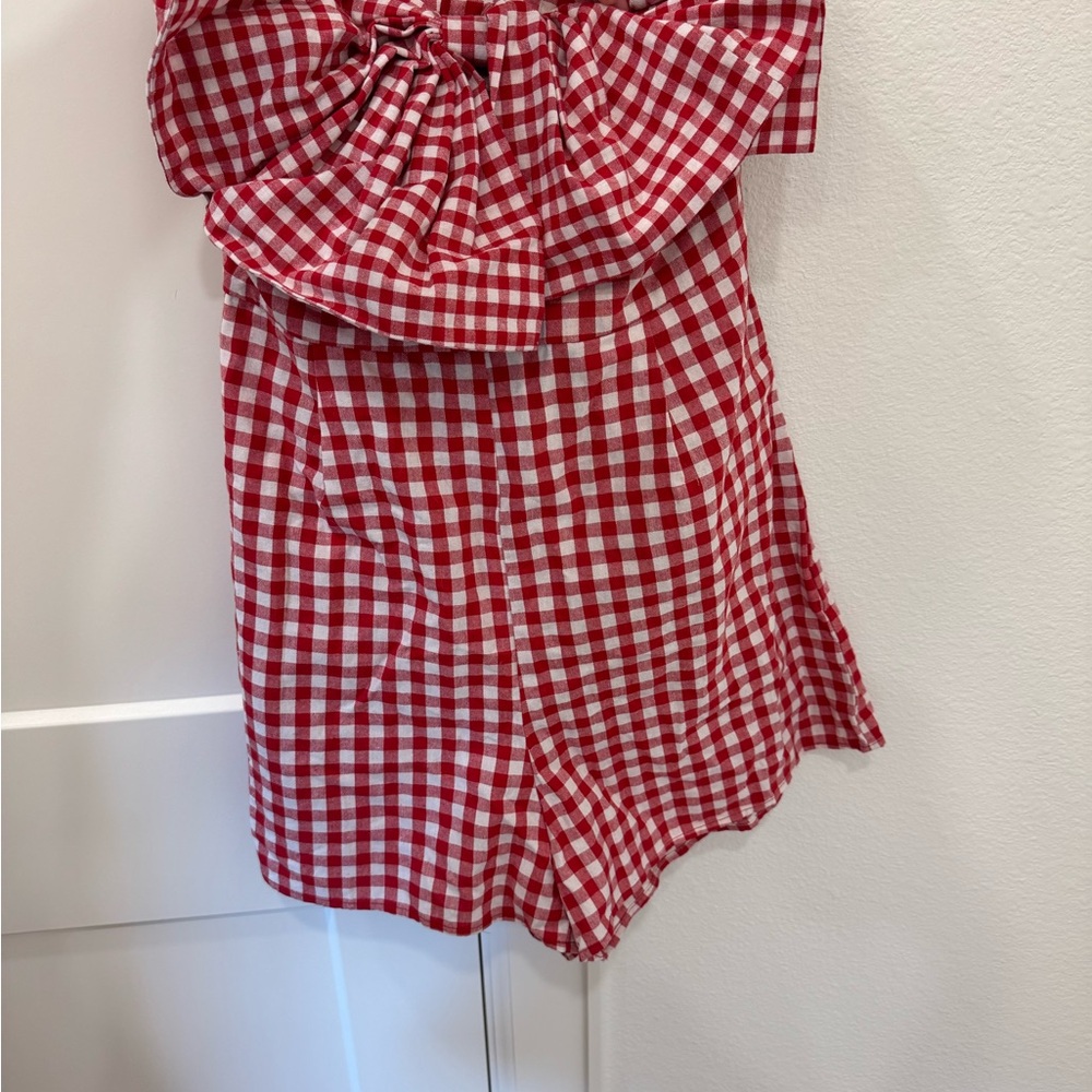 Ganni Red and White Checkered Romper